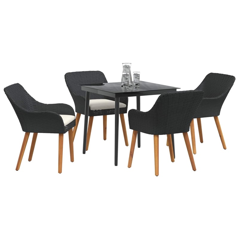 vidaXL 5 Piece Poly Rattan Garden Dining Set with Cushions in Black