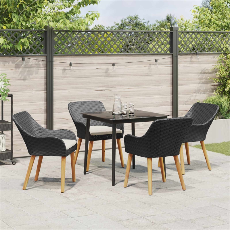 vidaXL 5 Piece Poly Rattan Garden Dining Set with Cushions in Black