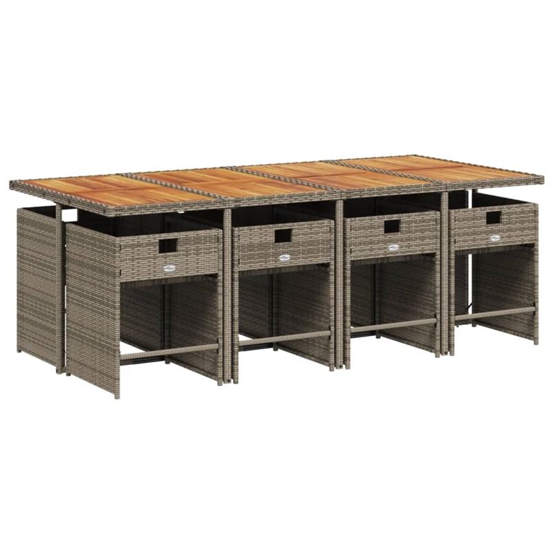 vidaXL 9 Piece Poly Rattan Patio Dining Set in Grey