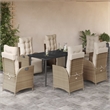 vidaXL 7 Piece Poly Rattan Garden Dining Set in Black/Cream White