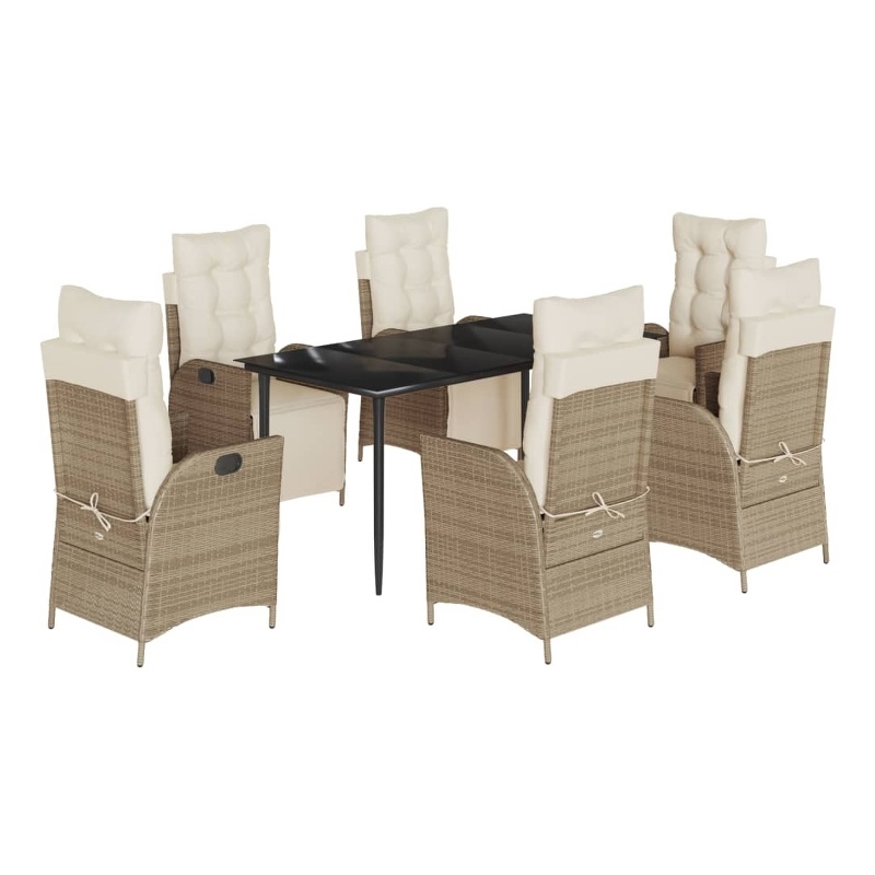 vidaXL 7 Piece Poly Rattan Garden Dining Set in Black/Cream White