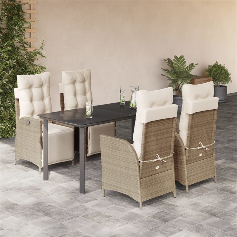 vidaXL 5 Piece Poly Rattan Garden Dining Set in Black