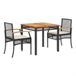 vidaXL 3 Piece Poly Rattan Garden Dining Set in Black/Cream White