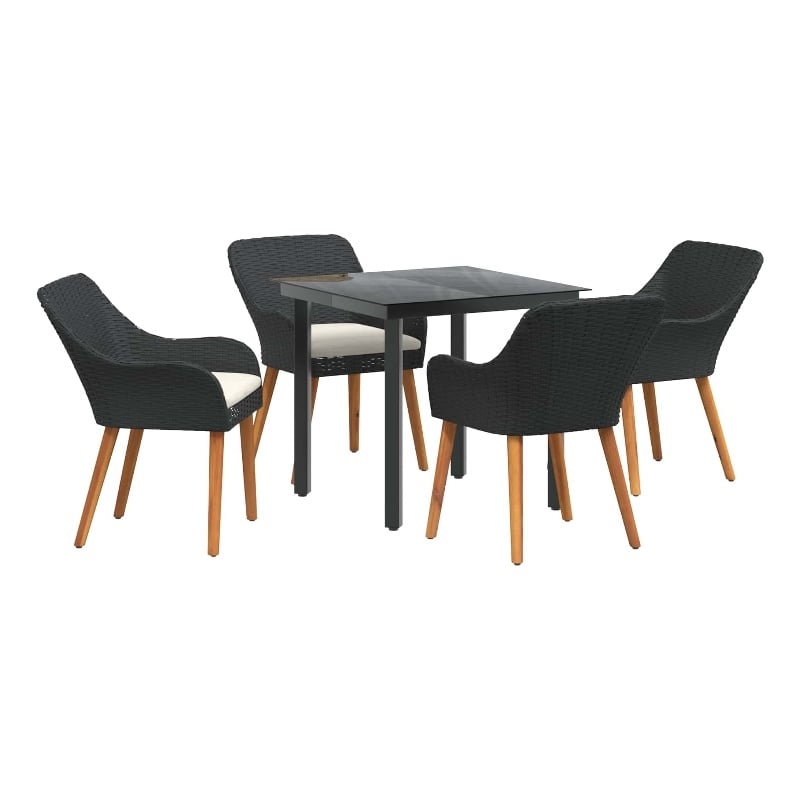 vidaXL 5 Piece Poly Rattan Garden Dining Set with Cushions in Black