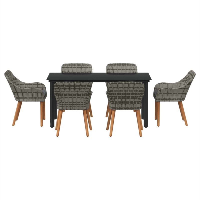 vidaXL 7 Piece Poly Rattan Garden Dining Set with Cushions in Grey