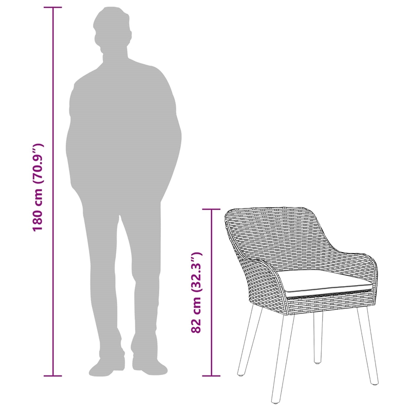 vidaXL 7 Piece Poly Rattan Garden Dining Set with Cushions in Grey