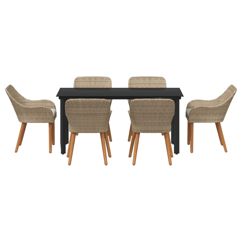 vidaXL 7 Piece Poly Rattan Garden Dining Set with Cushions in Beige