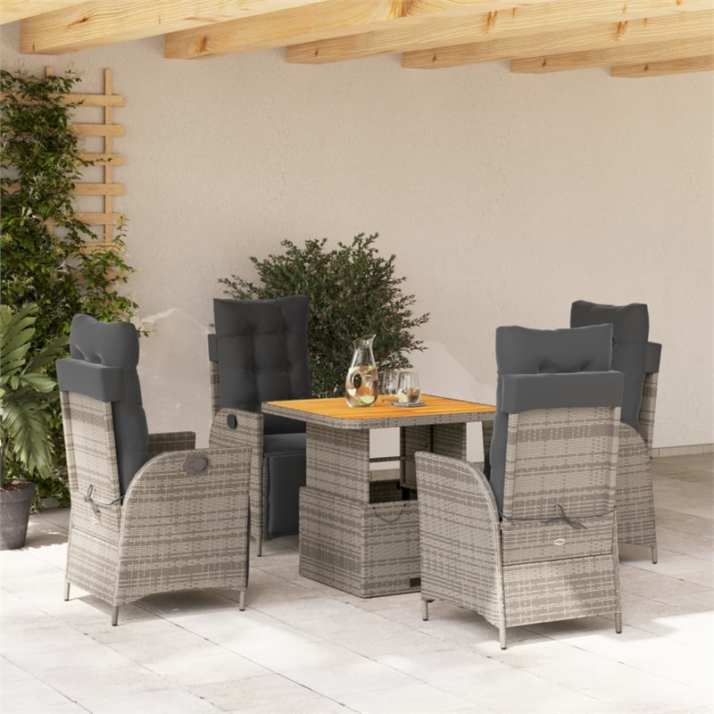 vidaXL Rattan Garden Dining Set in Grey and Brown