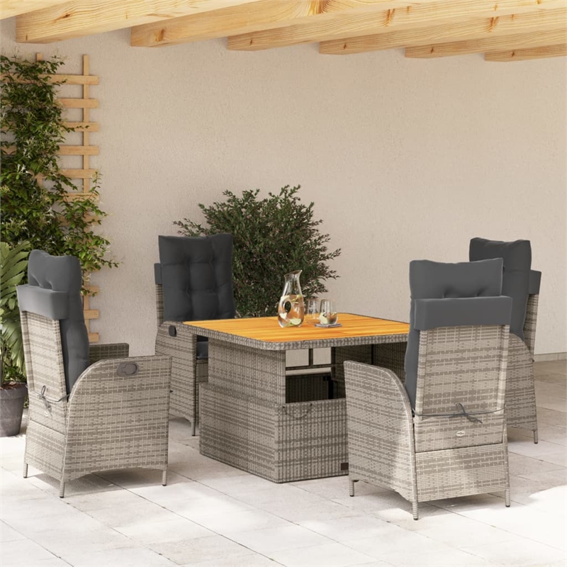 vidaXL 5 Piece Poly Rattan Garden Dining Set in Grey and Brown