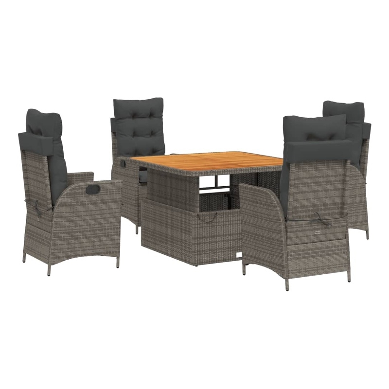 vidaXL 5 Piece Poly Rattan Garden Dining Set in Grey and Brown