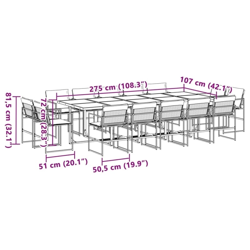 vidaXL 15 Piece Steel Garden Dining Set in White/Light Gray