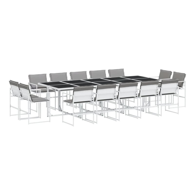 vidaXL 15 Piece Steel Garden Dining Set in White/Light Gray