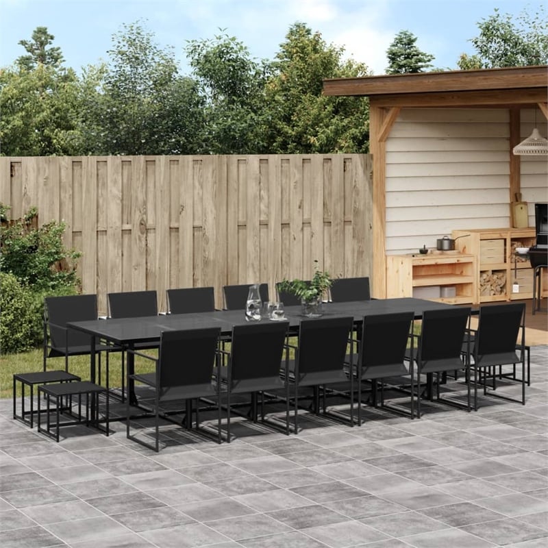 vidaXL 17 Piece Steel Garden Dining Set in Black