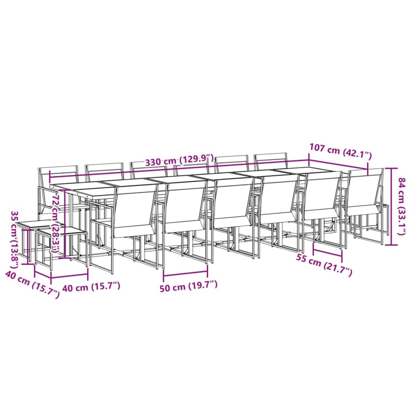 vidaXL 17 Piece Steel Garden Dining Set in Black