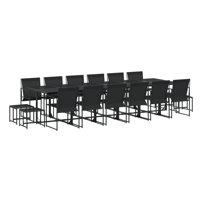 vidaXL 17 Piece Steel Garden Dining Set in Black