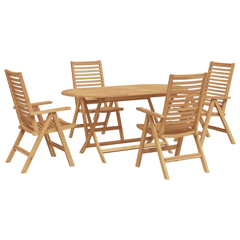 vidaXL 5 Piece Solid Teak Wood Garden Dining Set in Brown
