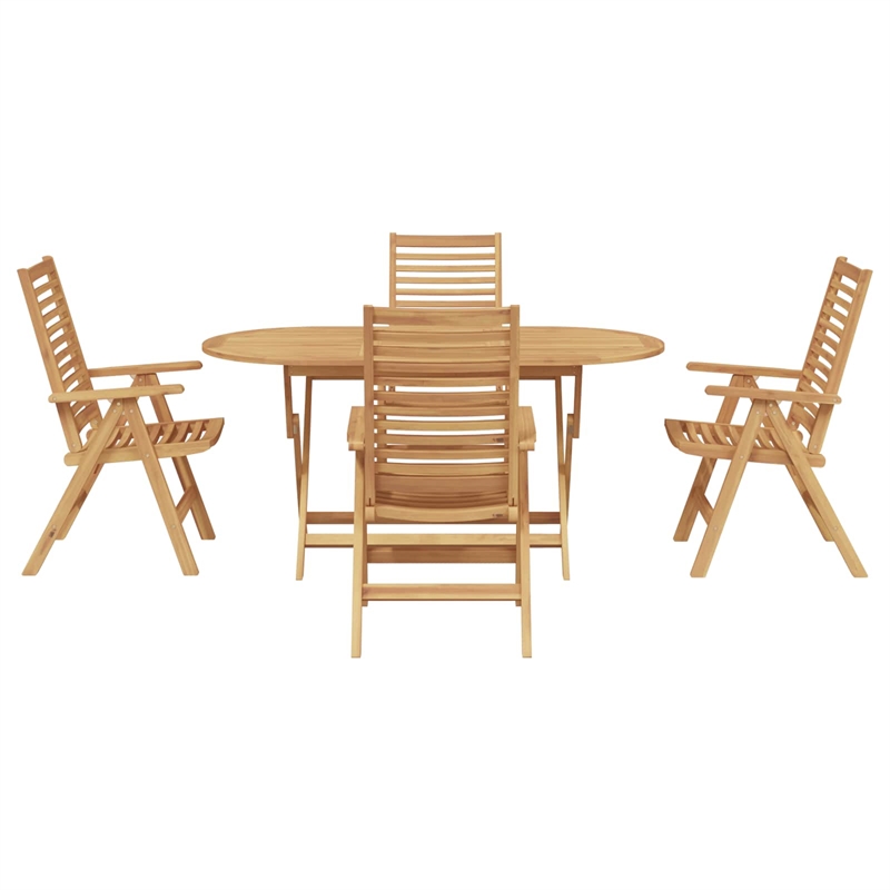 vidaXL 5 Piece Solid Teak Wood Garden Dining Set in Brown