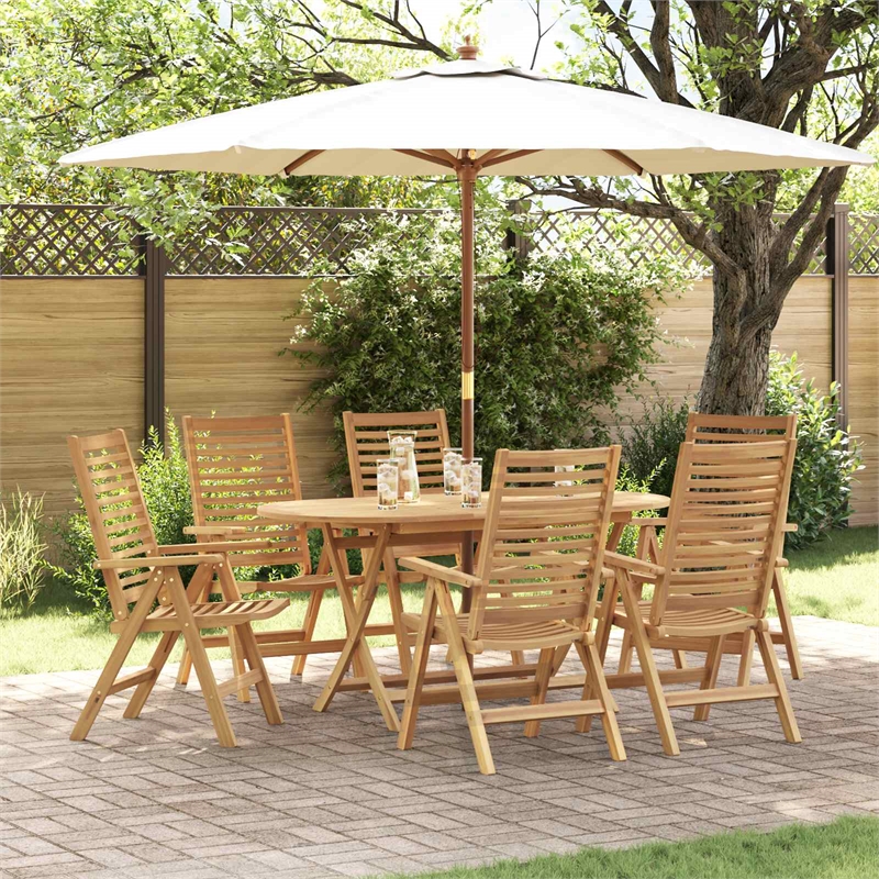 vidaXL 7 Piece Solid Teak Wood Garden Dining Set in Brown