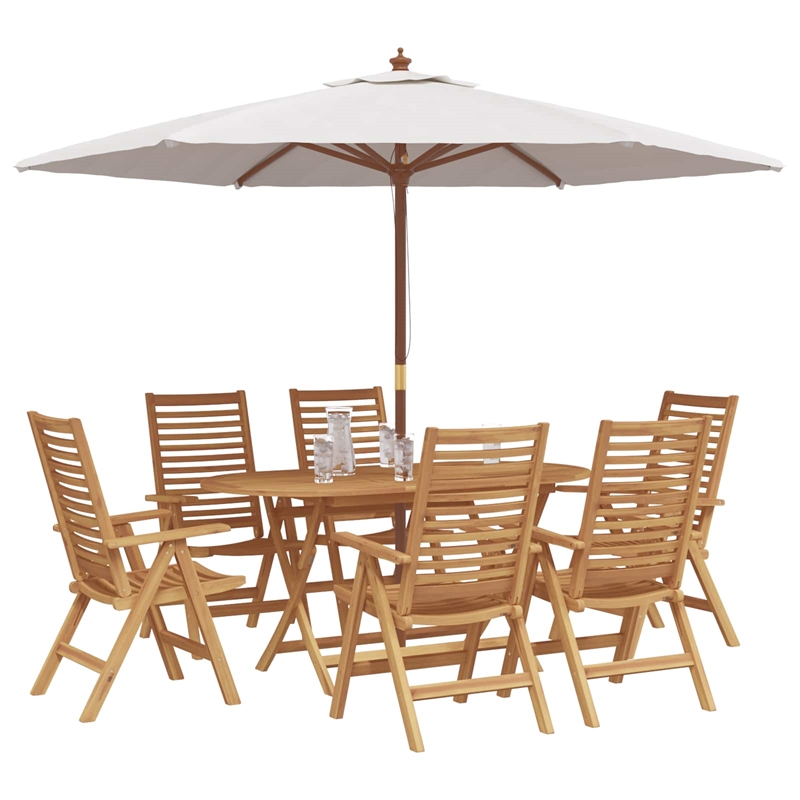 vidaXL 7 Piece Solid Teak Wood Garden Dining Set in Brown