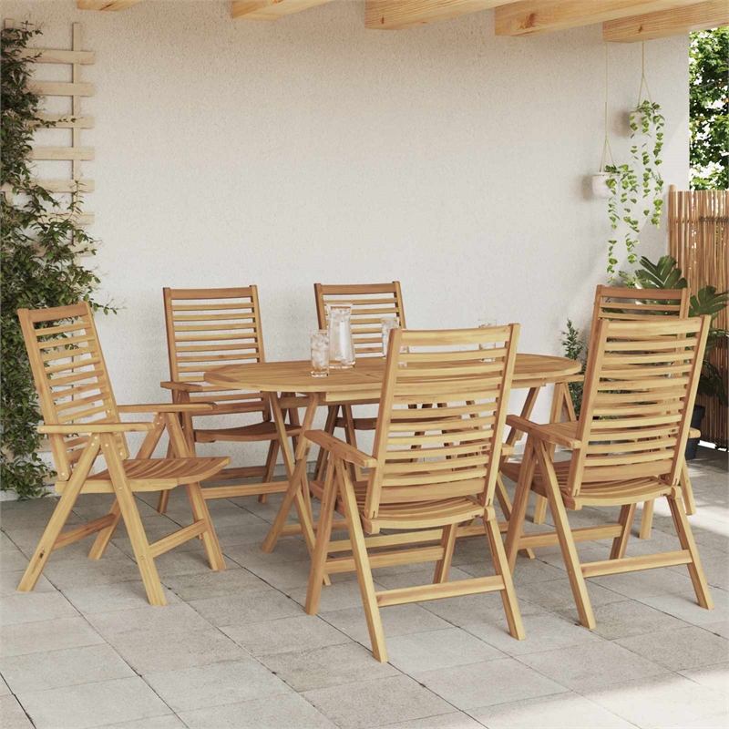vidaXL 7 Piece Solid Teak Wood Garden Dining Set in Brown