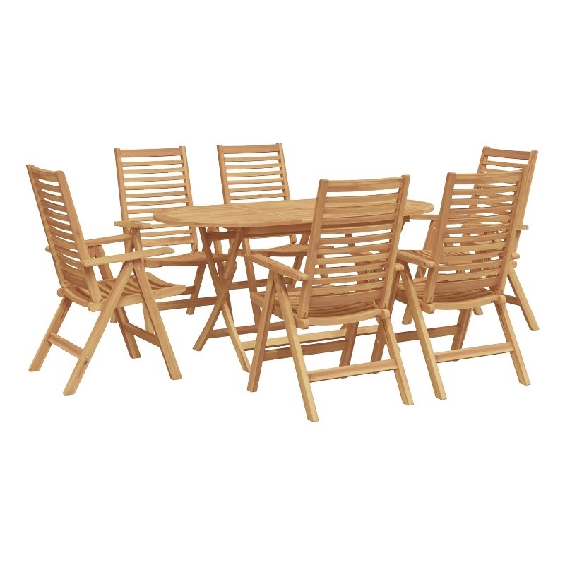 vidaXL 7 Piece Solid Teak Wood Garden Dining Set in Brown