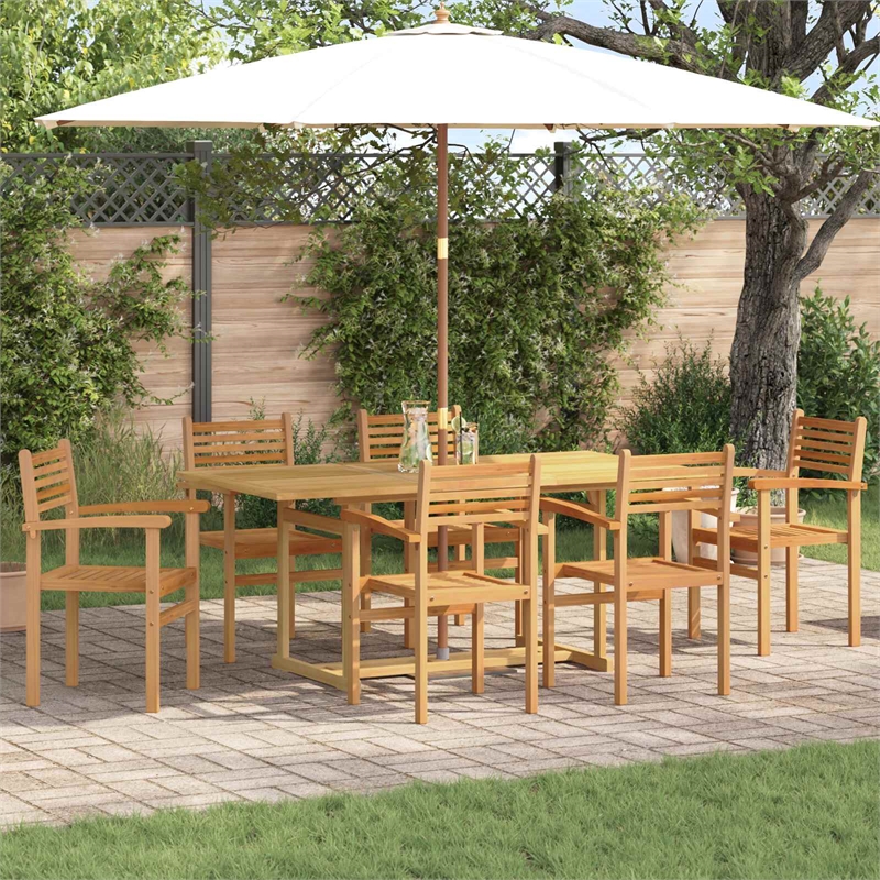 vidaXL 7 Piece Solid Teak Wood Garden Dining Set in Brown