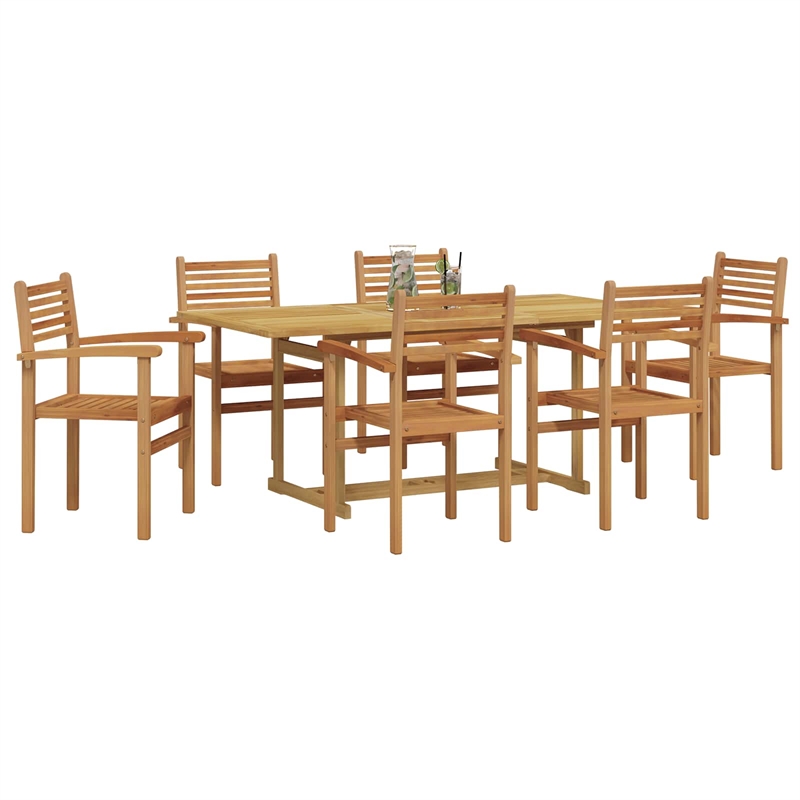 vidaXL 7 Piece Solid Teak Wood Garden Dining Set in Brown