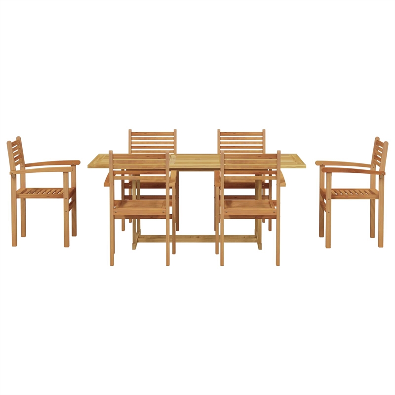 vidaXL 7 Piece Solid Teak Wood Garden Dining Set in Brown