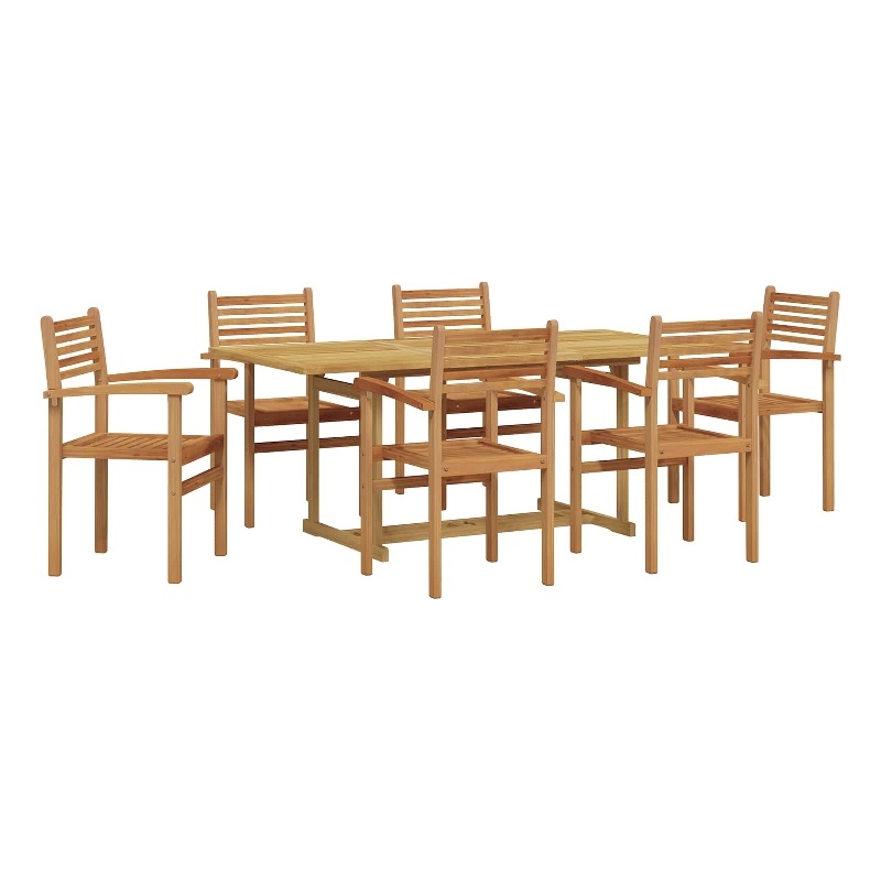 vidaXL 7 Piece Solid Teak Wood Garden Dining Set in Brown