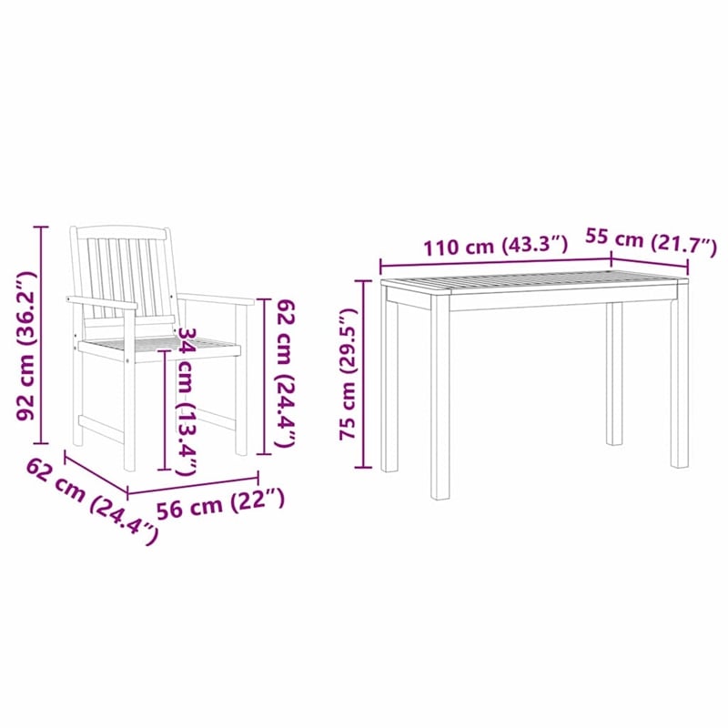 vidaXL Solid Acacia Wood Garden Dining Set in Brown