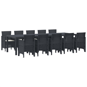 vidaXL 11 Piece Poly Rattan Garden Dining Set with Cushion in Anthracite