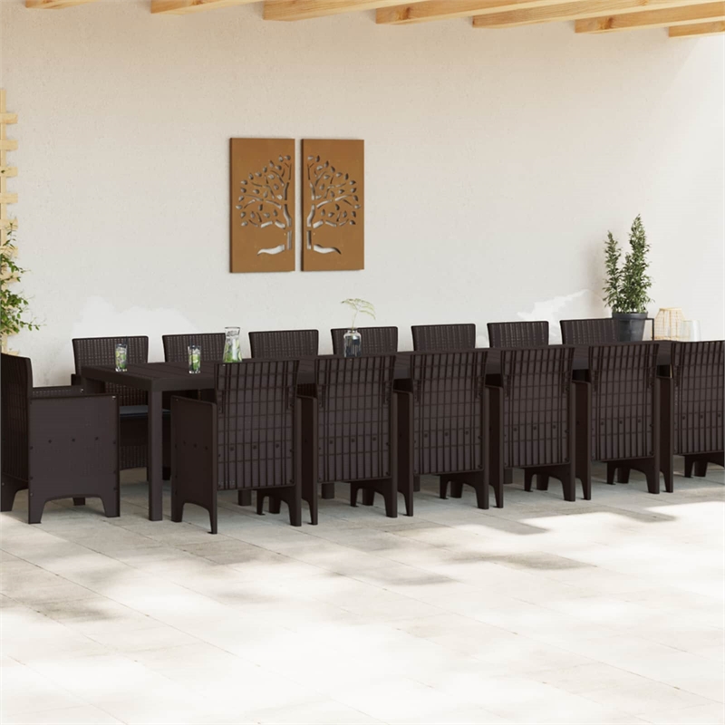 vidaXL 7 Piece Poly Rattan Garden Dining Set with Cushions in Brown