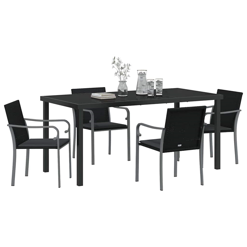 vidaXL 5 Piece Poly Rattan Garden Dining Set in Black
