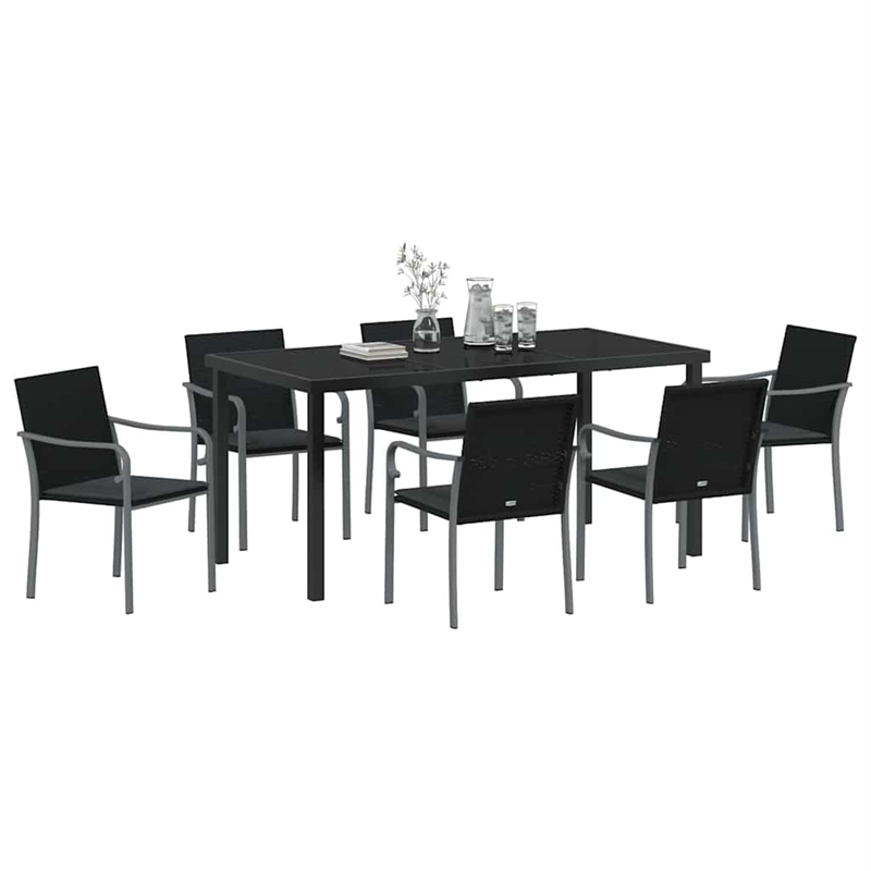 vidaXL 7 Piece Poly Rattan Garden Dining Set in Black