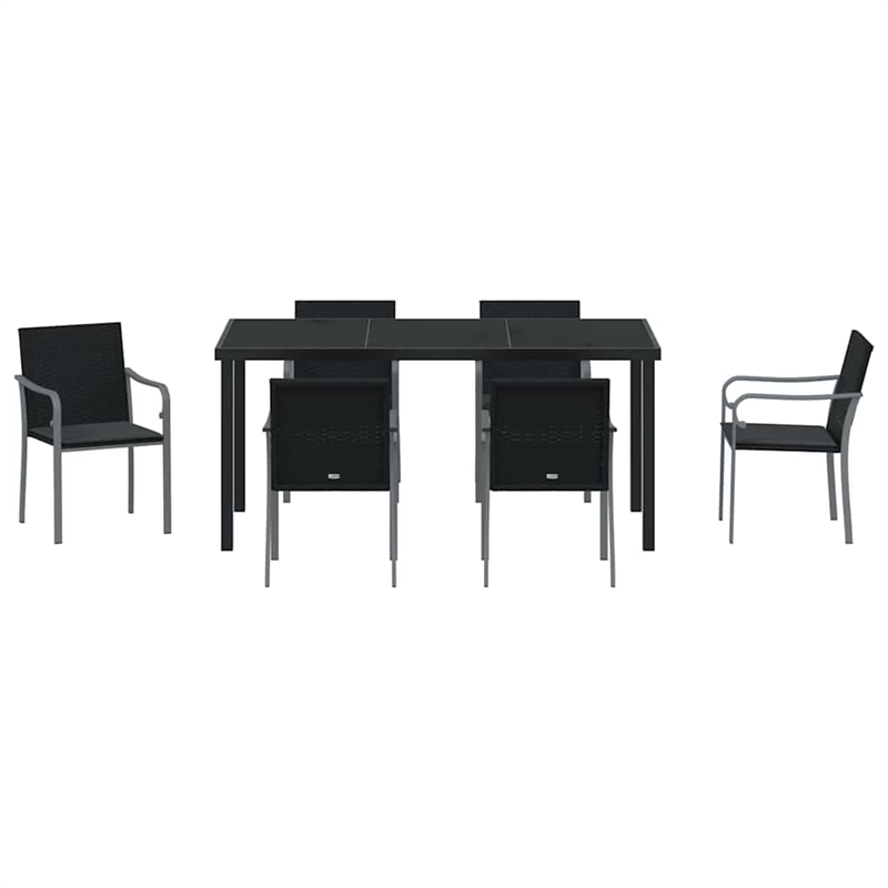 vidaXL 7 Piece Poly Rattan Garden Dining Set in Black