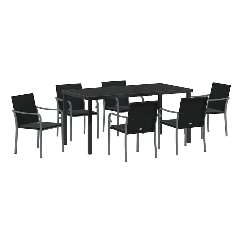 vidaXL 7 Piece Poly Rattan Garden Dining Set in Black