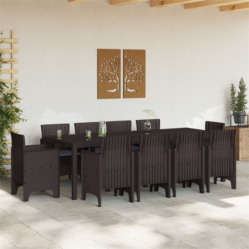 vidaXL 11 Piece Poly Rattan Garden Dining Set in Brown