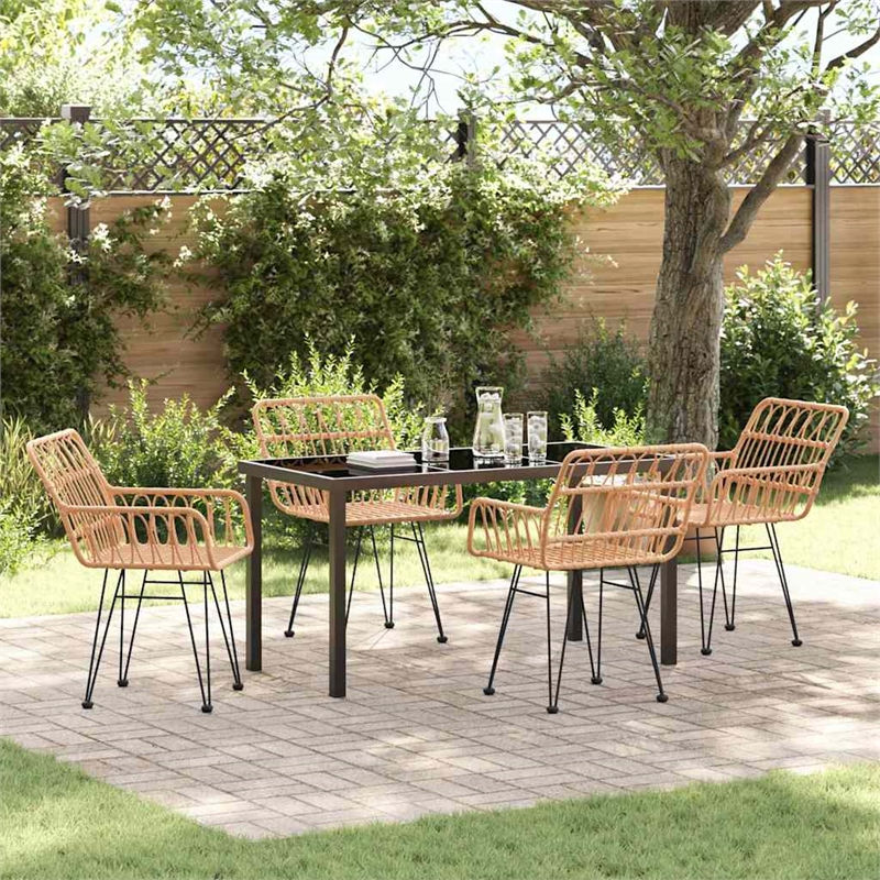 vidaXL 5 Piece Poly Rattan Garden Dining Set in Black