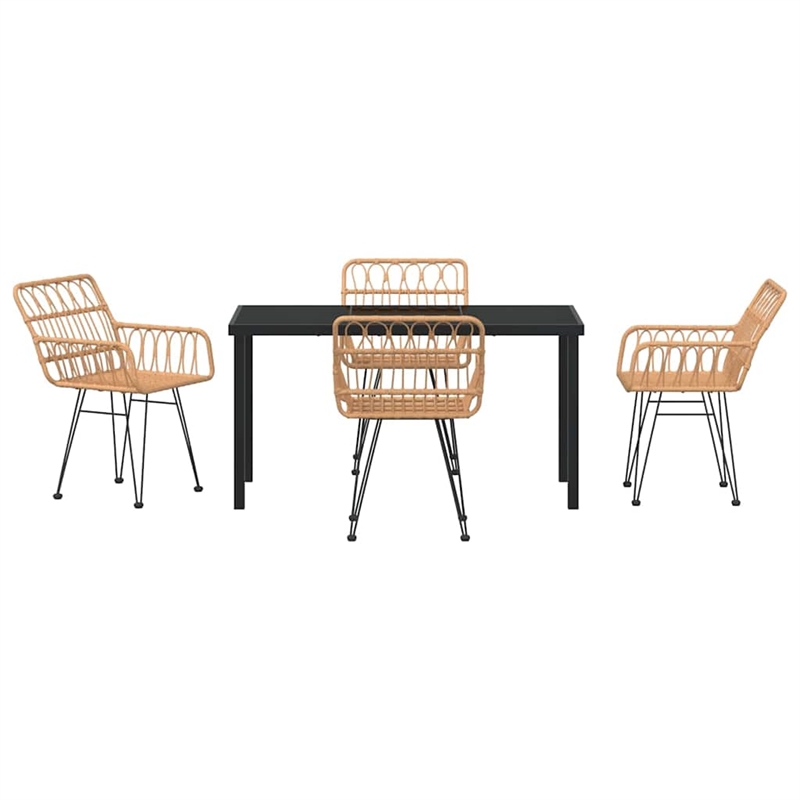 vidaXL 5 Piece Poly Rattan Garden Dining Set in Black