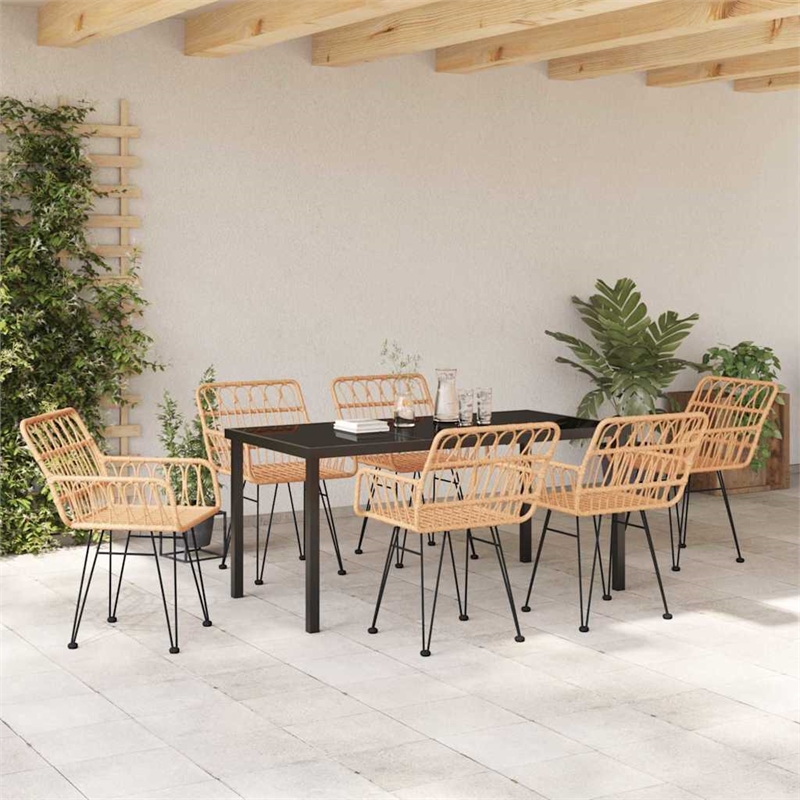 vidaXL 7 Piece Poly Rattan Garden Dining Set in Black