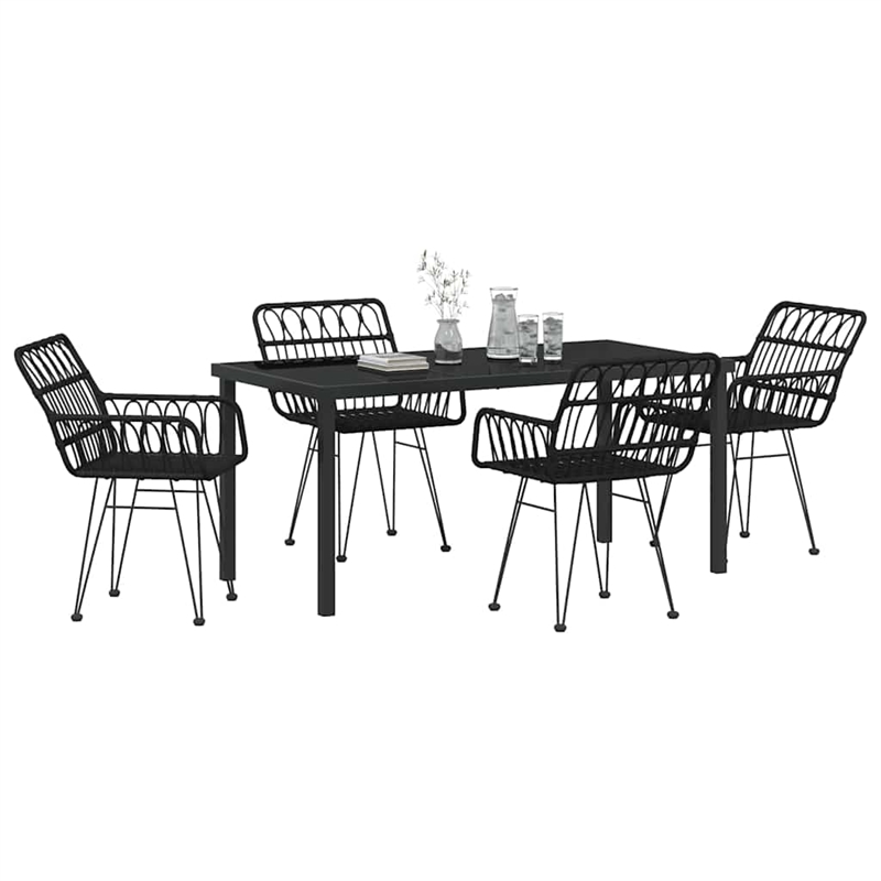 vidaXL 5 Piece Poly Rattan Garden Dining Set in Black