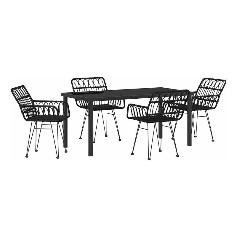 vidaXL 5 Piece Poly Rattan Garden Dining Set in Black