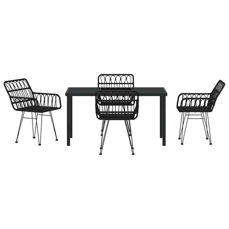 vidaXL 5 Piece Poly Rattan Garden Dining Set in Black