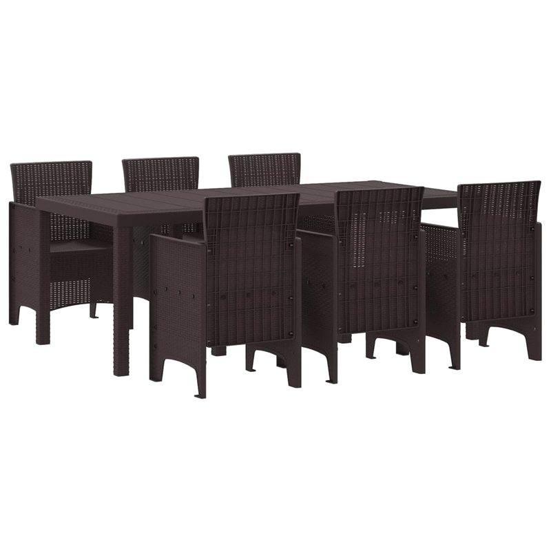 vidaXL 7 Piece Poly Rattan Garden Dining Set in Brown
