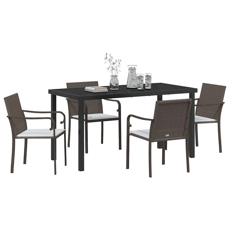 vidaXL 5 Piece Poly Rattan Garden Dining Set in Black