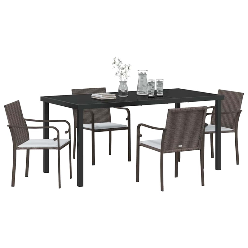 vidaXL 5 Piece Poly Rattan Garden Dining Set in Black