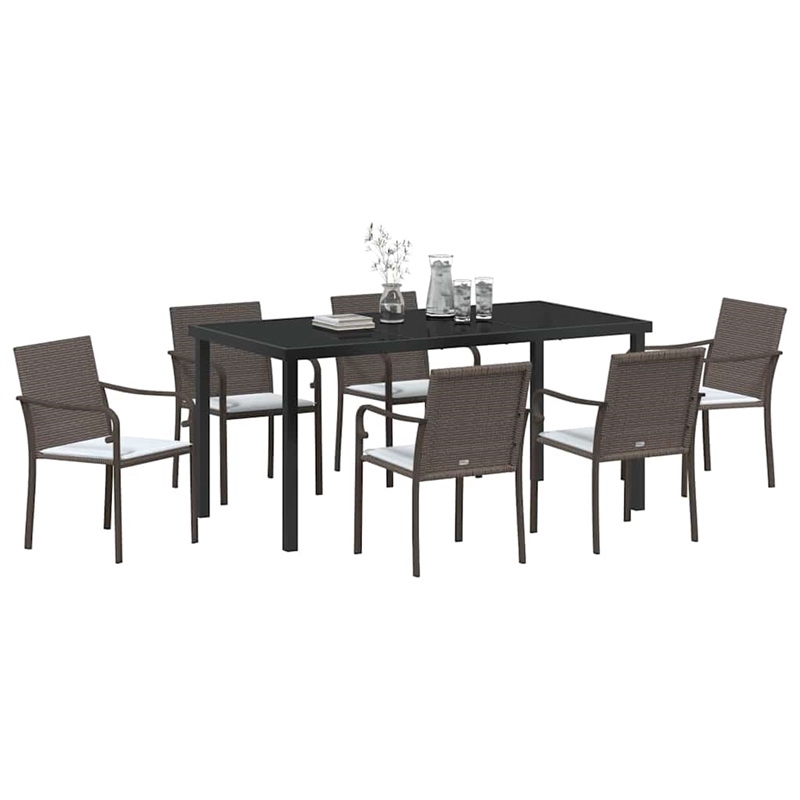 vidaXL 7 Piece Poly Rattan Garden Dining Set in Black