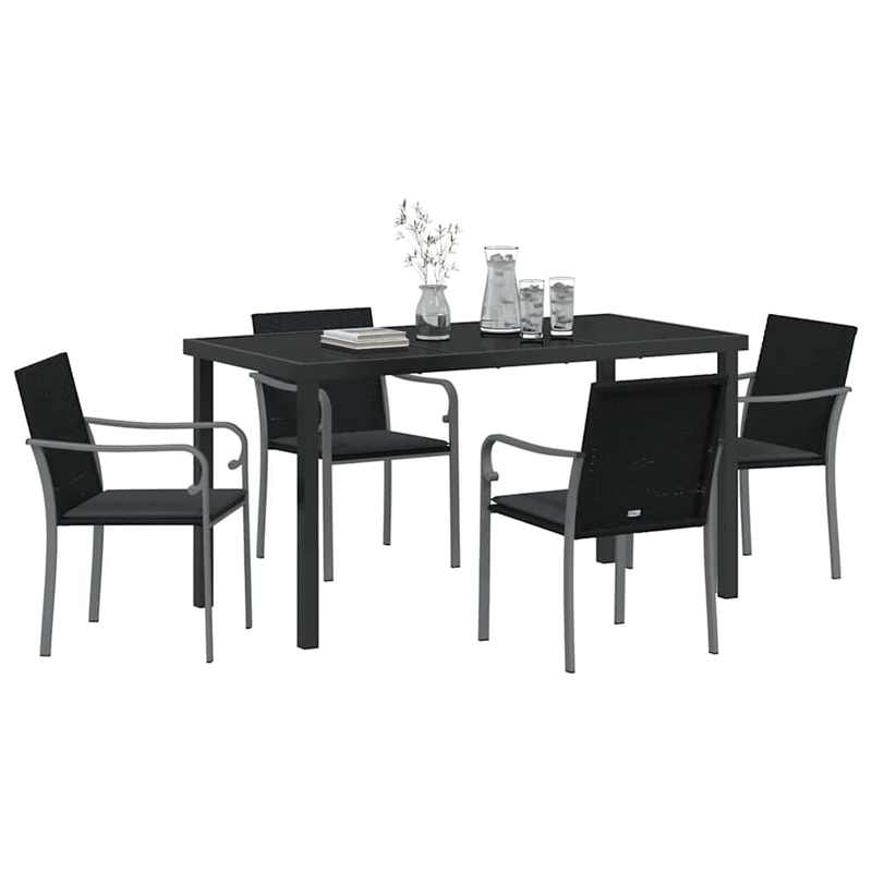 vidaXL 5 Piece Poly Rattan Garden Dining Set in Black