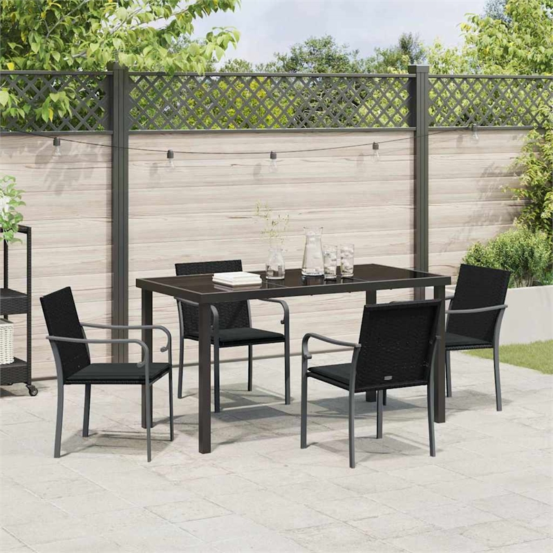 vidaXL 5 Piece Poly Rattan Garden Dining Set in Black