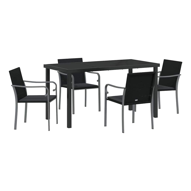vidaXL 5 Piece Poly Rattan Garden Dining Set in Black